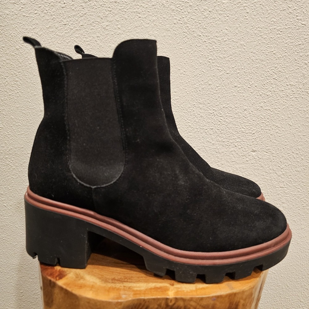Antonio de Faria Black Suede Leather Chunky Sole Chelsea Platform Boots Womens 9